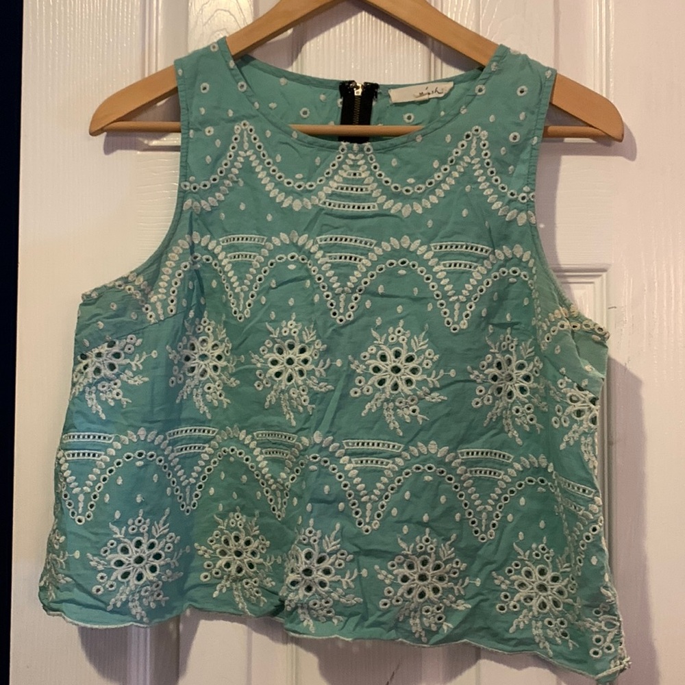 Teal eyelet crop top